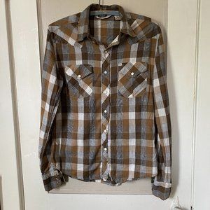 Salt Valley Urban Outfitters Western Plaid Long Sleeve Snap Shirt, Size Small